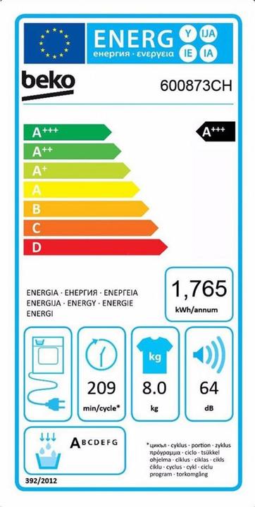 Energie-Label Beko 600873CH (8 kg, Wechselbar)