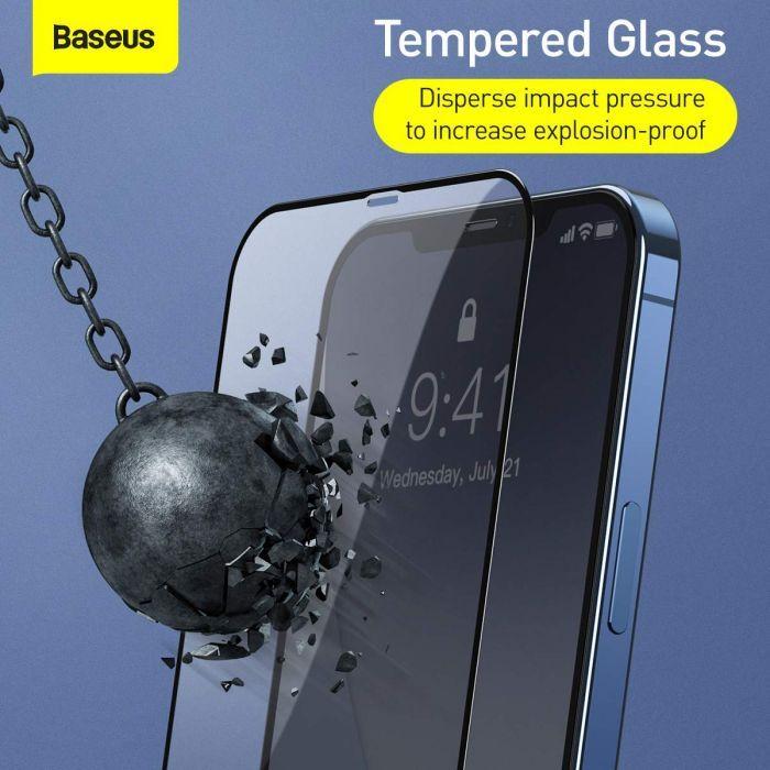 Actual product image Baseus 0.25mm Full-screen and Full-glass Tempered Glass Film For iP 5.4inch 2020(2pcs/pack) Black (2 Piece, Apple iPhone 12 mini)