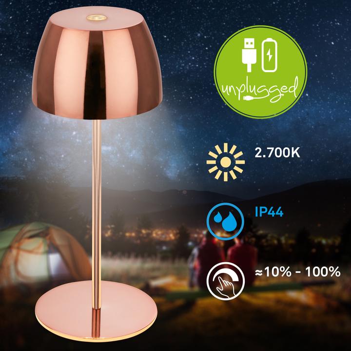 Produktbild Briloner Akku LED Tischleuchte - Mini, Touch, Kupfer glänzend (150 lm)