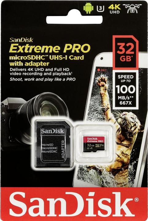 Actual product image SanDisk Extreme PRO UHS-I V30 (32 GB, microSDHC, U3, UHS-I)