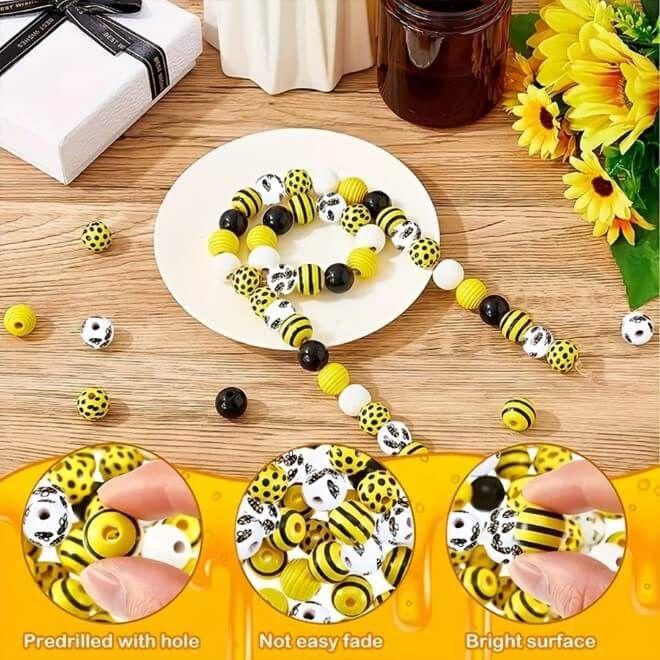 Actual product image MU Classic Bee wooden bead jewellery for DIY crafting