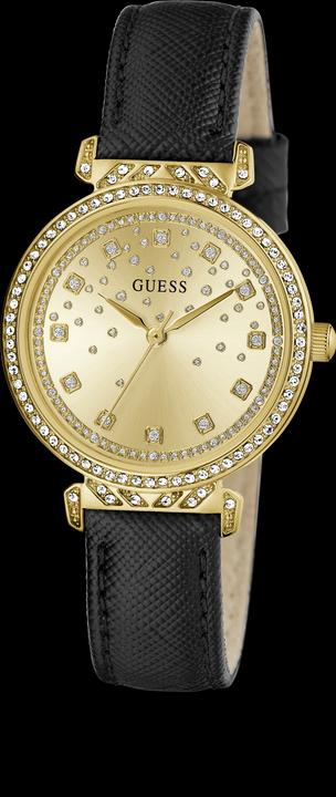 Guess P GLD CS W/ CRYS / SUN CHAMP GLITZ DL / BLK SAFFIANO LTR STRP Armbanduhr (32 mm)
