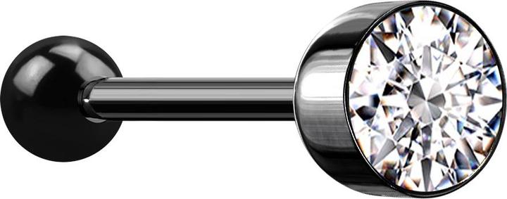 Image du produit Star Piercing Barbell schwarz mit Kugel und Kugelzylinder Kristall silber (sans laiton, Acier chirurgical 316L)