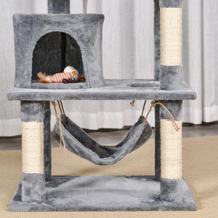 Produktbild Swisshandel24 Kratzbaum Kletterbaum Katzenmöbel Katzenhöhle mit Sisalstämmen, 60 x 50 x 145 cm (145 cm, Grau)