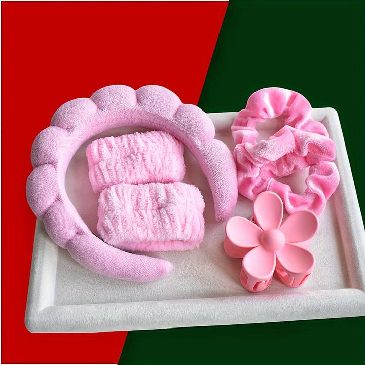 Actual product image Alopini 6pcs/set SPA hairband set, spa headband hairband claw clip velvet hairband bracelet for washing