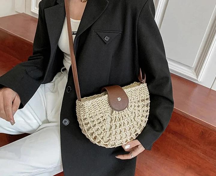 Actual product image Only-Bags.Store Summer Straw Ba Fashion Half Circle Bags Rattan Handmade Messenger Handbag Travel Beach Bags Tote