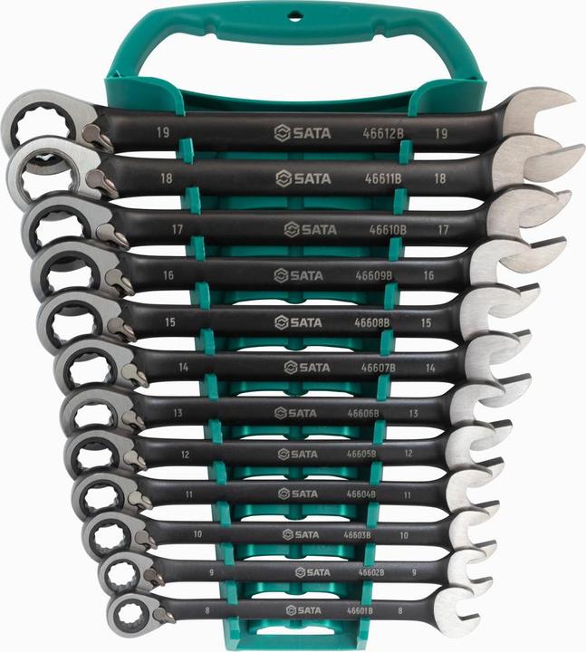 Produktbild SATA ST08044B Umschaltknarrenschlüssel-Set, metrisch, 12-teilig, Schwarz Edition, Grün