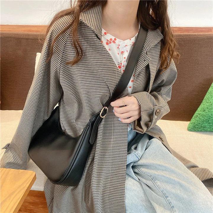 Actual product image Only-Bags.Store Vintage Underarm Shoulder Bags Simple Style Bag Purse Solid Colour PU Leather Shrug