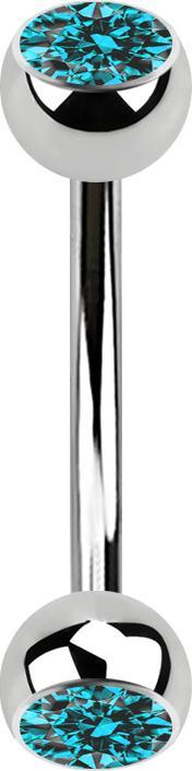 Actual product image Star Piercing Banana silver with two balls crystal aqua (without brass, Surgical steel 316L)