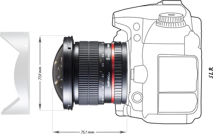 Image du produit Walimex pro 8mm f/3.5 II Fisheye, Canon EF-S (Canon EF-S, APS-C / DX)
