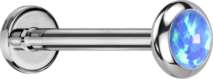 Star Piercing Micro Labret Innengewinde silber Scheibe abgerundet silber Opal blau (Titan G23, ohne Messing)