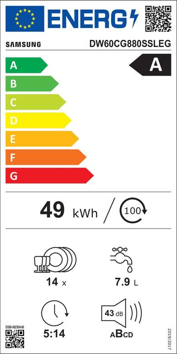 Label énergétique Samsung DW60CG880SSLEG