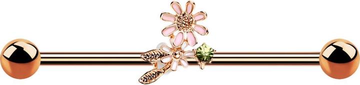 Produktbild Star Piercing Barbell rosegold mit Blüten und Blätter (Messing, Chirurgenstahl 316L)