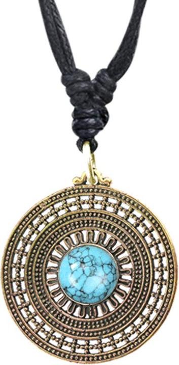 Actual product image Star Piercing Necklace black pendant gold plated round disc with turquoise stone (Brass, Mineral)
