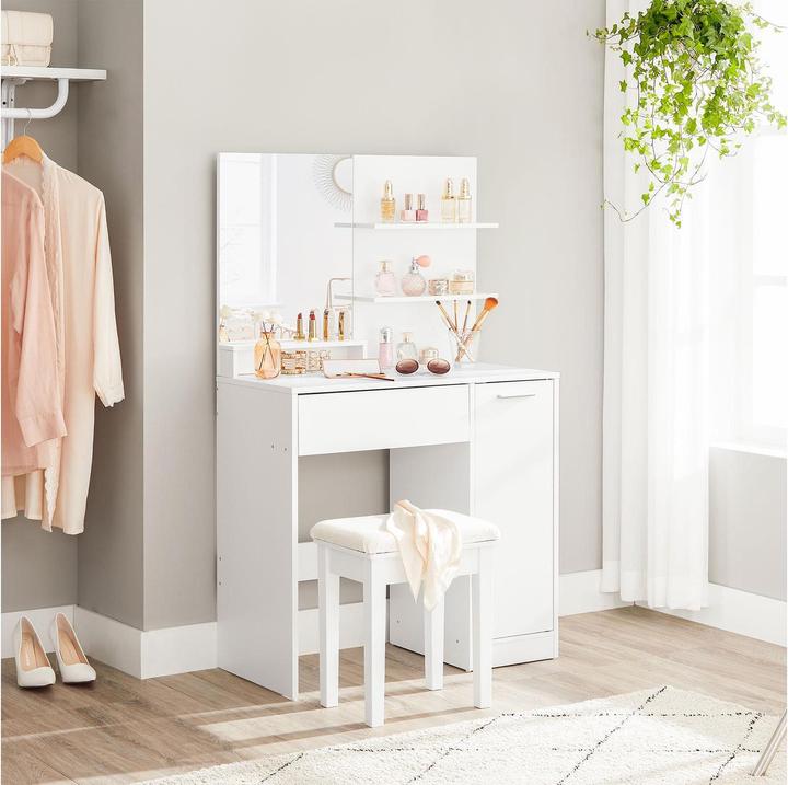 Actual product image Vasagle White rectangular dressing table, white side frame, 80.0 cm 132.0 cm