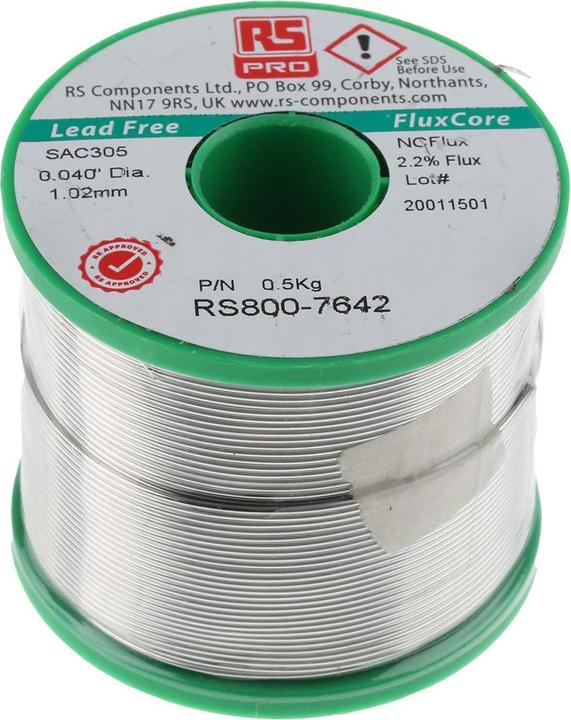 Actual product image Rs Pro Lead Free 3% Ag Solder, 1.0mm, 500g