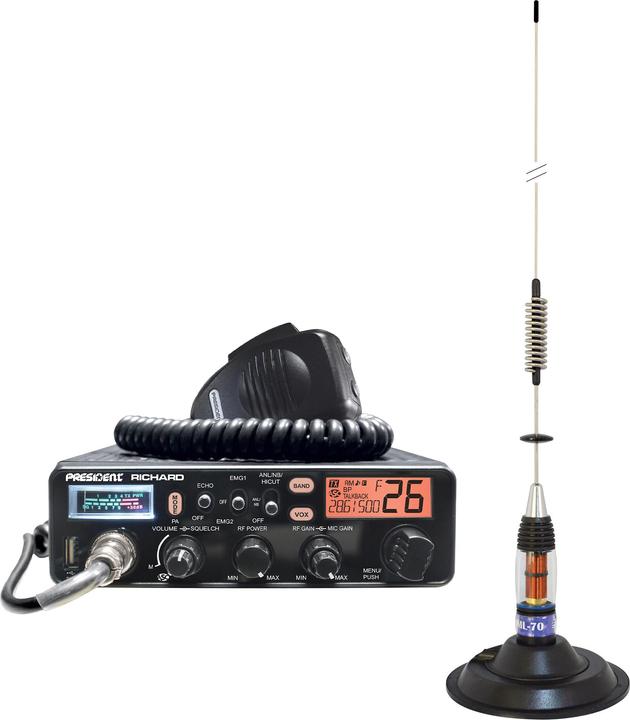 Productafbeelding PNI Pakket Voorzitter Richard ASC 10M CB radio + ML70 CB antenne, lengte 70 cm, 26-30 MHz, 200 W