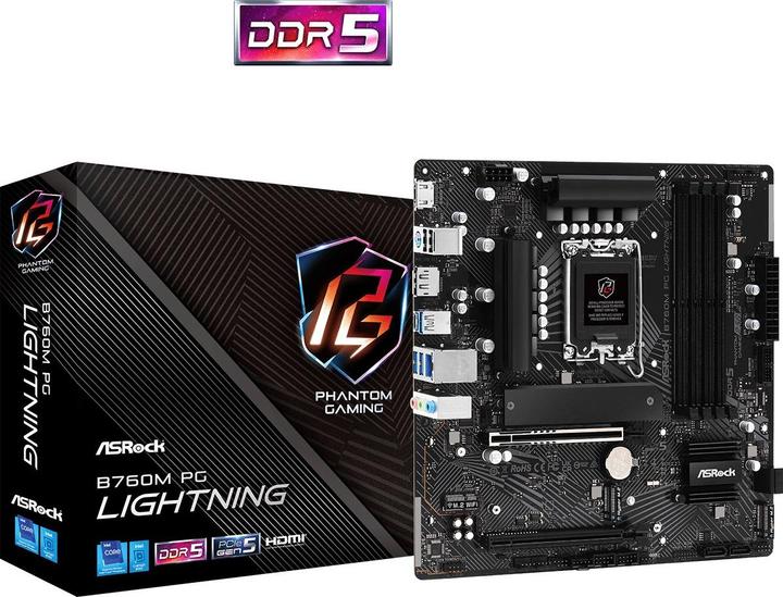 Image du produit AsRock B760M PG LIGHTNING - mATX DDR5 S1700 (LGA 1700, Intel B760, mATX)