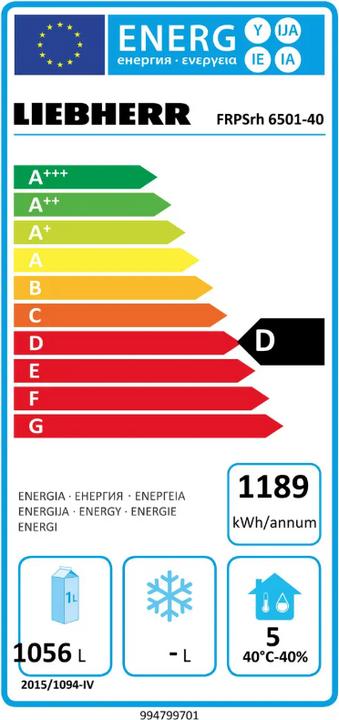 Etichetta energetica Liebherr Unità di refrigerazione commerciale (597 l)