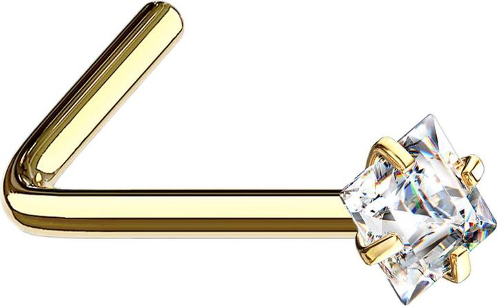 Immagine prodotto Star Piercing Nasenstecker gewinkelt vergoldet quadratischer Kristall silber gefasst (Acciaio chirurgico 316L)