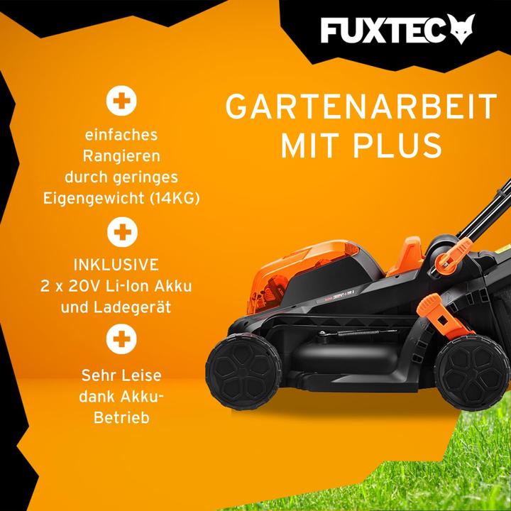 Immagine prodotto Fuxtec Tosaerba a batteria da 40V FX-E1RM20 SET con 2 batterie da 2Ah, caricatore doppio da 2,4A (Batteria ricaricabile)