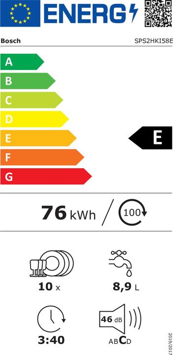 Energy Label Bosch Hausgeräte SPS2HKI58E - Series 2 - Vrijstaande Vaatwasser - RVS