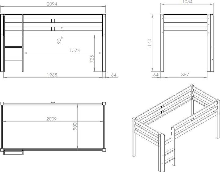 Immagine prodotto Vipack Letto Dino a mezza altezza (90 x 200 cm)