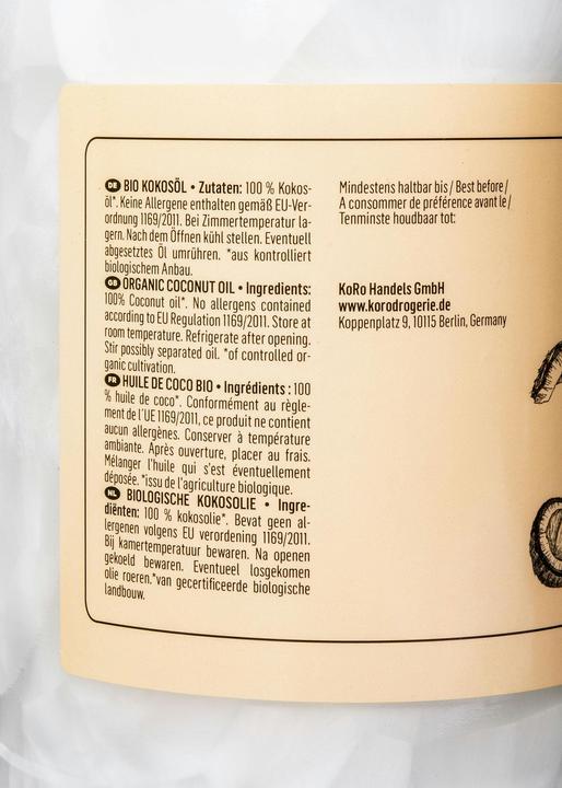 Valeurs nutritives et ingrédients KoRo Huile de coco (1000 ml)