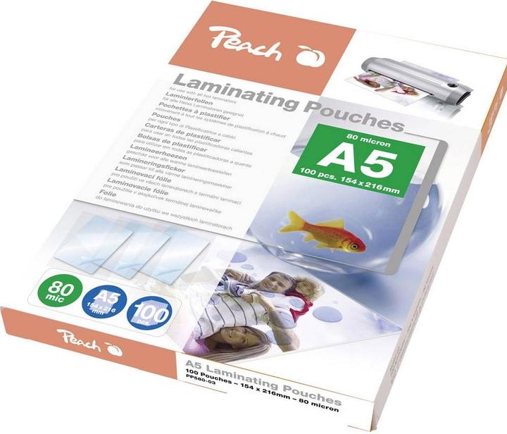 Immagine prodotto Peach Lamina di laminazione A5, 80 µm, 100 pezzi, lucido (A5, 100 Pezzo/i, 80 µm)