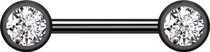 Star Piercing Barbell schwarz mit zwei Kugeln front Kristall silber (ohne Messing, Chirurgenstahl 316L)