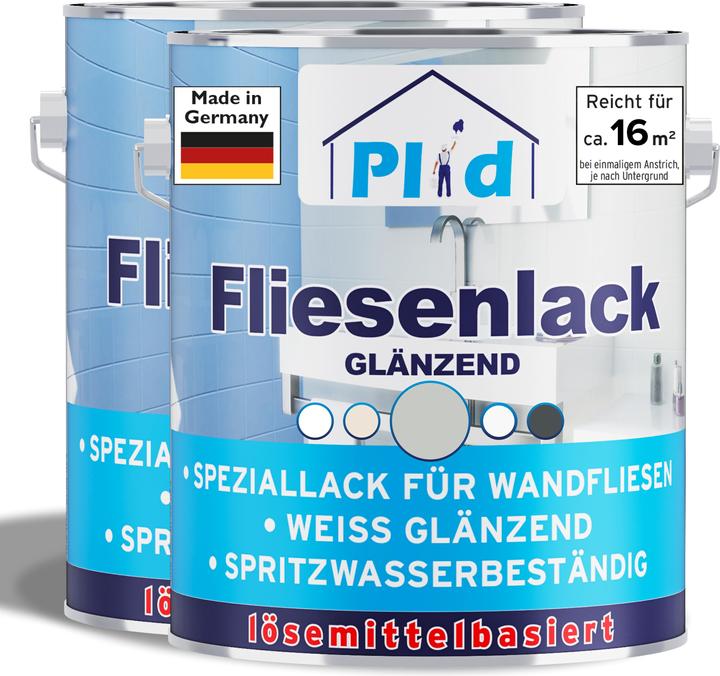 Produktbild Plid Fliesenlack 1,5l glänzend, für ca. 16m² / Fliesenfarbe Lack Küche/Bad (Lichtgrau, 1.50 l)