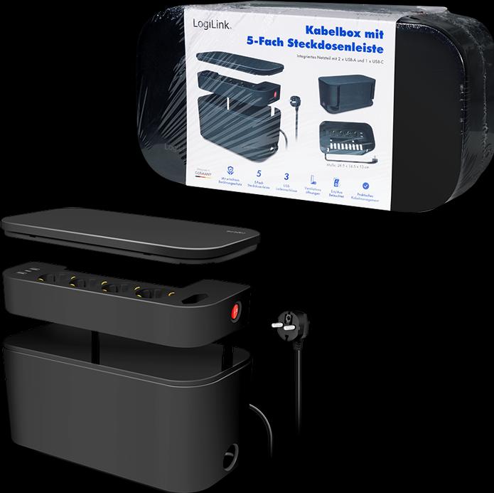 Produktbild LogiLink Kabelbox mit 5-fach-Steckdosenleiste Schuko