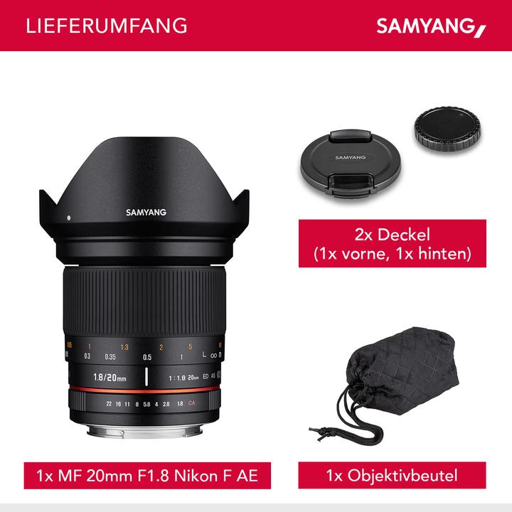 Image du produit Samyang 20mm f/1.8 ED AS UMC - Nikon F (Nikon F, Plein format)