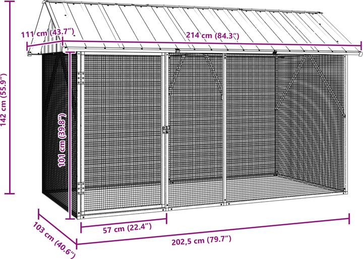 Produktbild VidaXL Vogelvoliere Anthrazit 112x227x141 cm Stahl