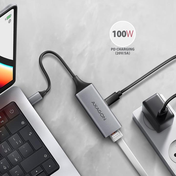 Image du produit Axagon ADE-TXPD, USB-C 3.2 Gen 1 - Gigabit Ethernet síťová karta, Asix AX88179, PD, auto instal (USB-C, RJ45 (1x))