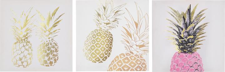 Actual product image Beliani Canvas painting pink / gold pineapple motif set of 3 30 x 30 cm APESIKA (30 x 30 cm)