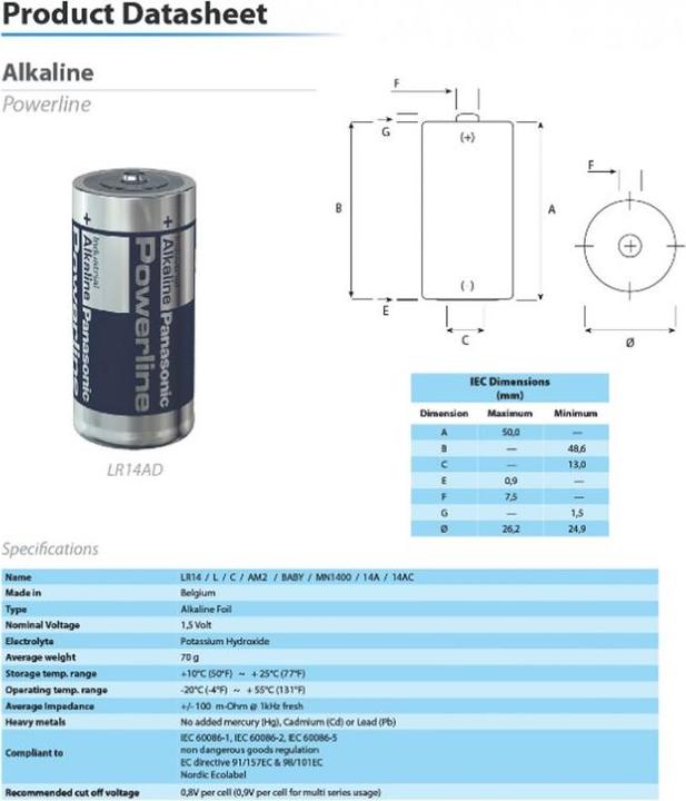 Actual product image Panasonic Powerline LR14 C Baby Battery 4 Foil, up to 7 years shelf life (4 pcs., R14)