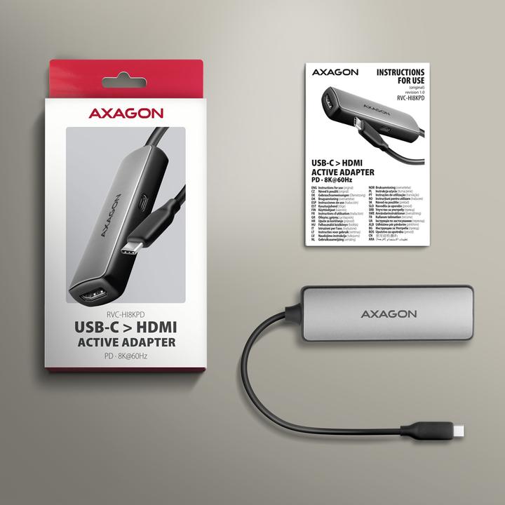 Produktbild Axagon RVC-HI8KPD, USB-C -> HDMI 2.1 redukce / adaptér, 8K/60Hz, 4K/144Hz, HDR10+, PD100W (USB Typ-C, 7.90 cm)