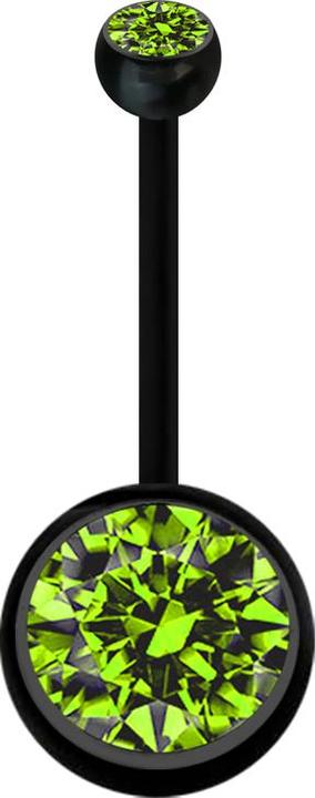 Actual product image Star Piercing Banane Schwangerschaft schwarz mit zwei Kugeln Kristall gross hellgrün (without brass, Bioflex)