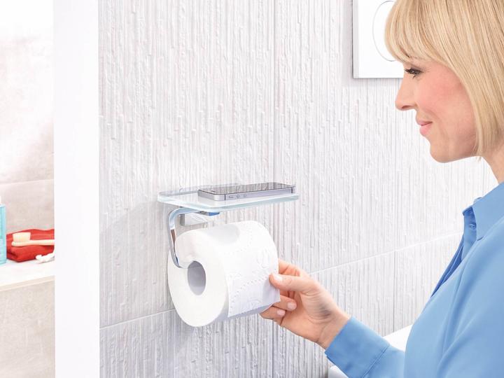 Produktbild tesa DELUXXE Toilettenrollenhalter mit Ablage inkl. Klebelösung ohne Bohren