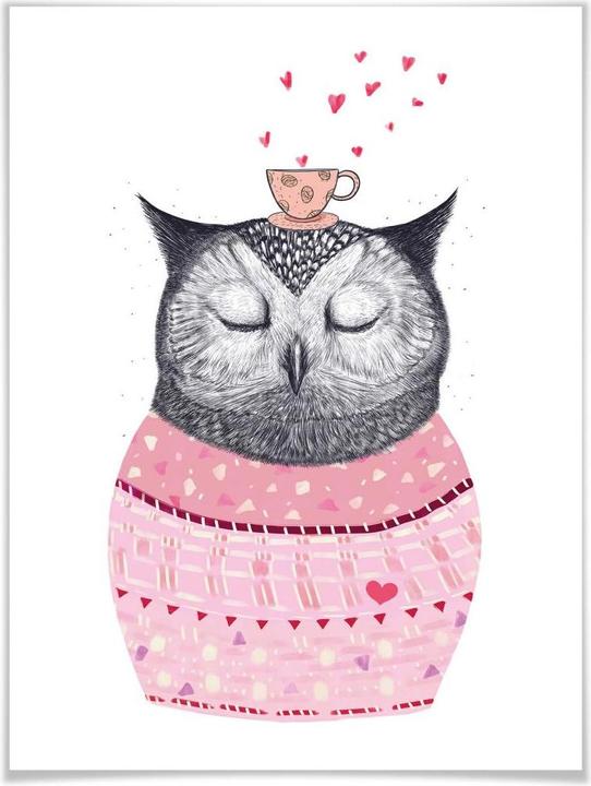 Actual product image Trenddeko Owl lover of coffee (30 x 40 cm)