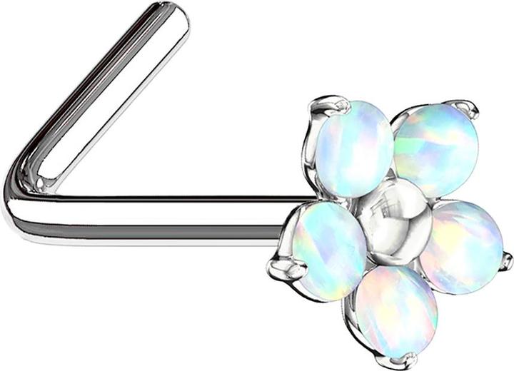 Produktbild Star Piercing Nasenstecker gewinkelt silber Opal Blume weiss (Chirurgenstahl 316L, Messing)