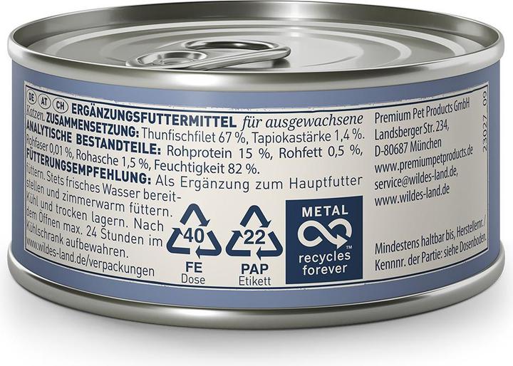 Produktbild Wildes Land Katzen-Snack Filet Thunfisch Pur 12 x 80 g (Adult, 12 Stk., 960 g)