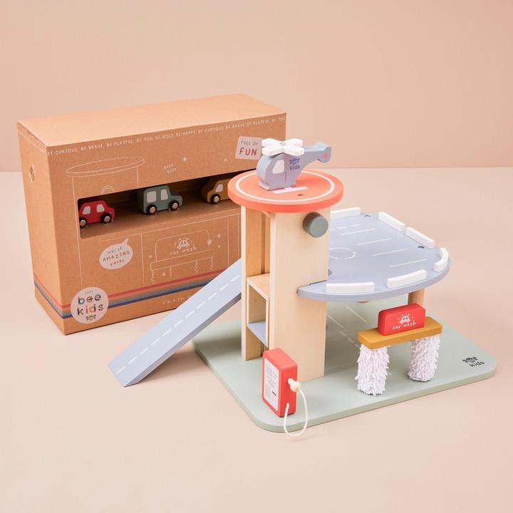 Actual product image Just Bee Kids Wooden Garage Play Set for Motor Skills Development