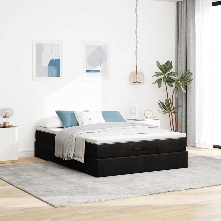 Produktbild VidaXL Ottoman-Bett mit Matratze Schwarz 140x200 cm Stoff (140 x 200 cm)