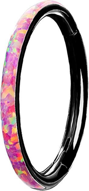 Star Piercing Micro Segmentring klappbar schwarz seitlich Opal streifen pink (ohne Messing, Chirurgenstahl 316L)