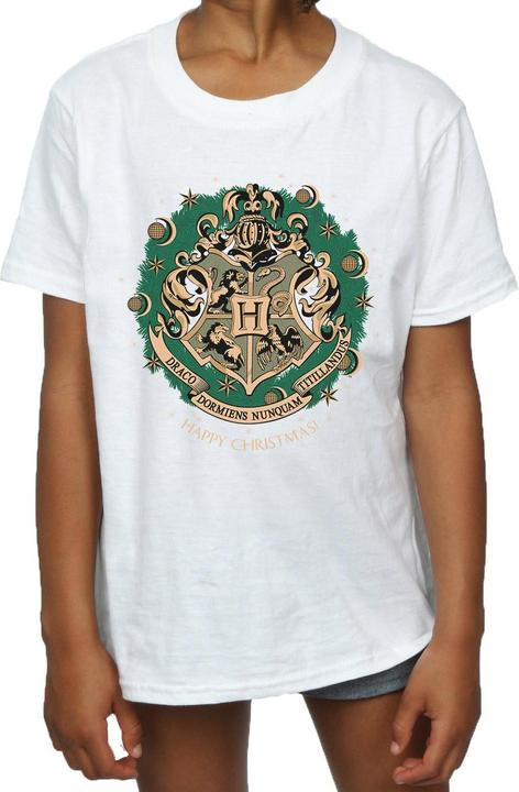 Actual product image Girls Christmas Wreath Cotton T-Shirt (140, 146)
