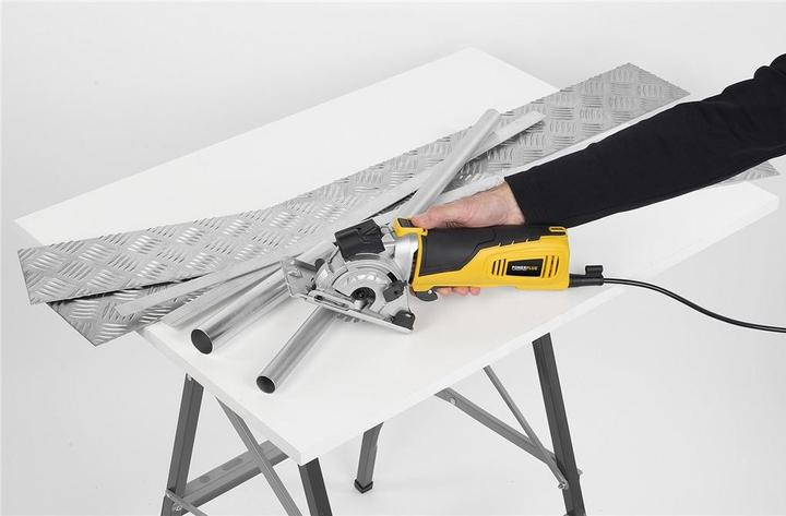 Produktbild Powerplus POWX1365MB Kreissäge - 600W - 89mm - Inkl. Laser, Absaugung, 3 Kreissägeblätter und Gehrungslade