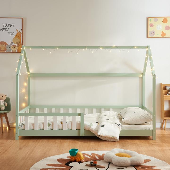 Immagine prodotto En.Casa Letto Hesel con materasso e protezione anticaduta 90x200cm Verde menta (90 x 200 cm)