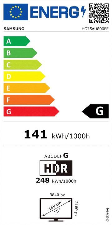 Etichetta energetica Samsung HG75AU800 (75", LED, 4K)